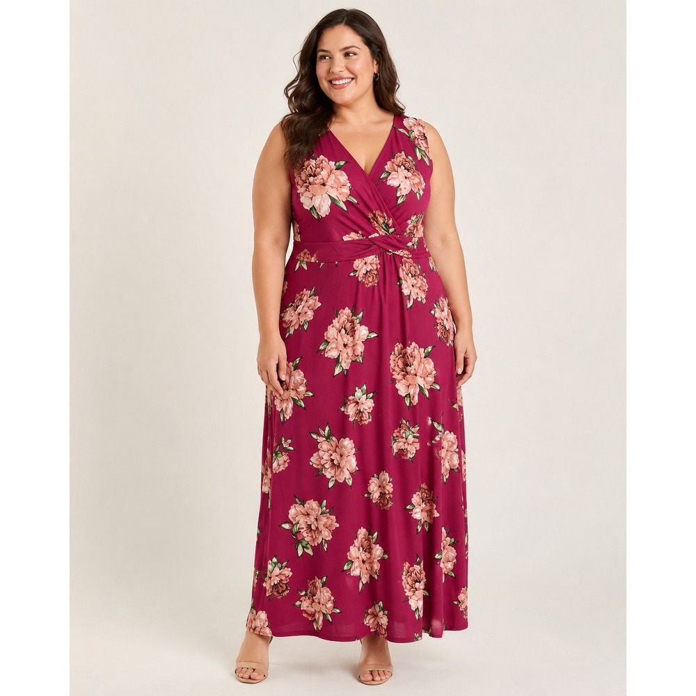 Kaileigh Floral Maxi Dress Wrap Front Women 1X Magenta Pink NWT